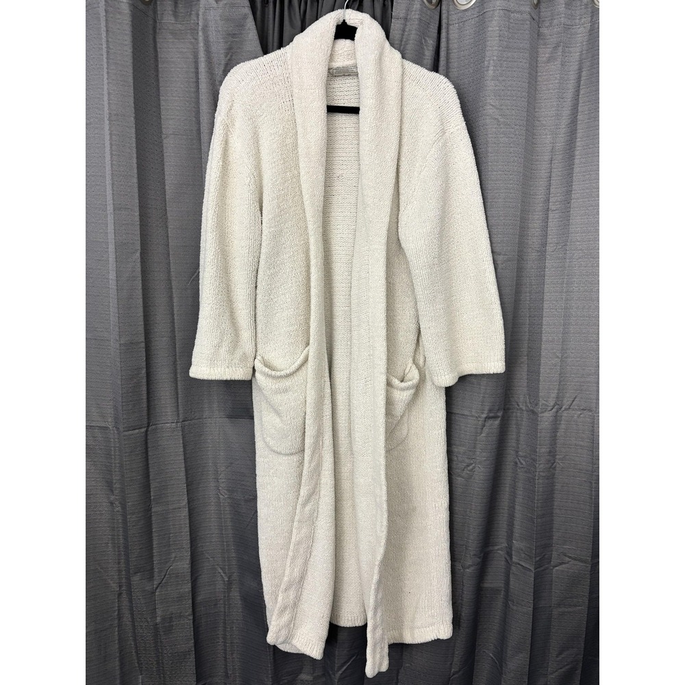 Kashwere Shawl Collar Plush Robe Womens L Ivory White Pockets Loungewear Cozy